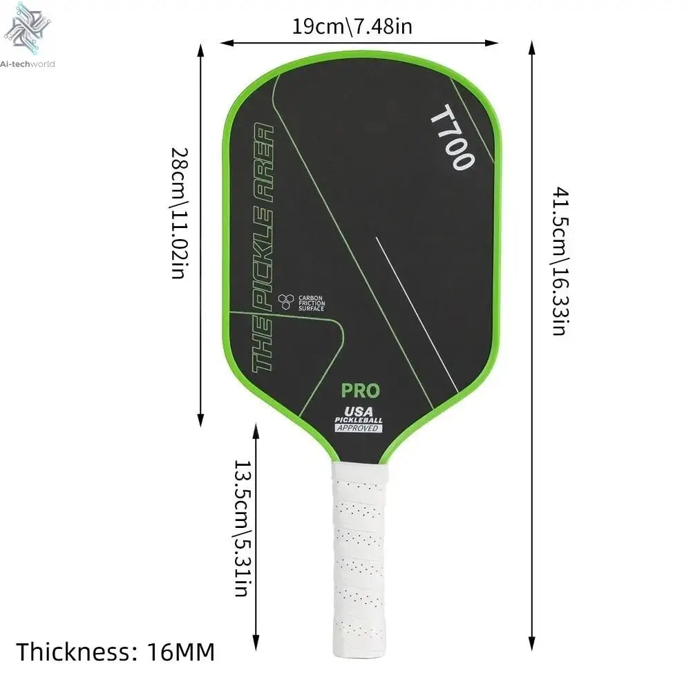 T700 Pickleball Paddle 16MM Carbon Fiber Pickleball Rackets Set Frosted Surface USAPA Approved Professional Game Supplies Ai-TechWorld 