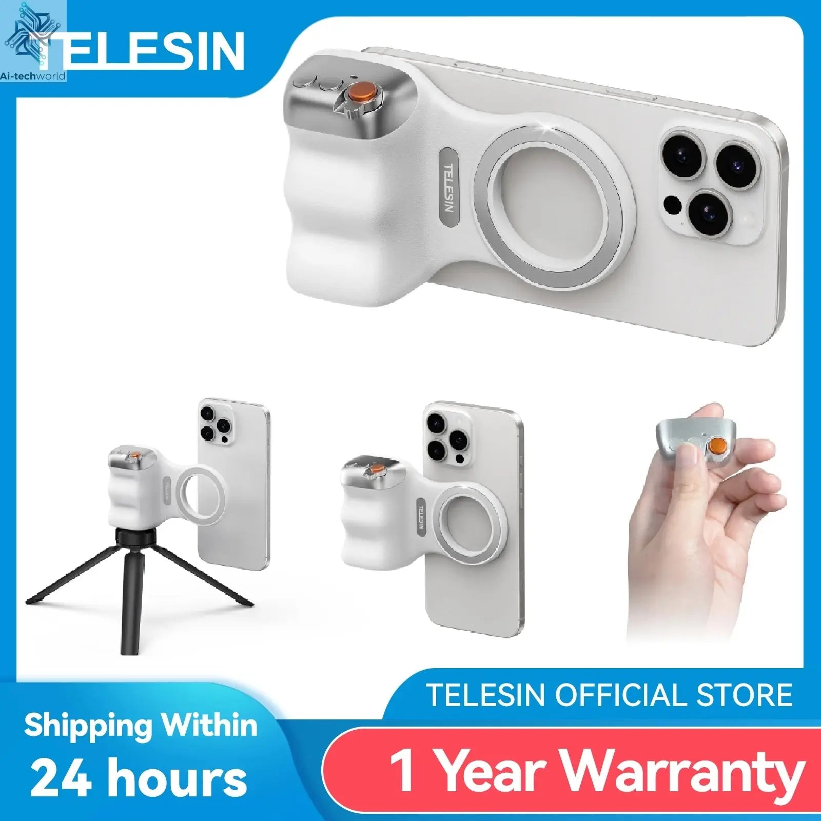 TELESIN Magnetic Phone Camera Shoot Hand Grip Phone Holder Shooting Aid Remote Control Handle for Iphone HUAWEI SAMSUNG Phone Ai-TechWorld 