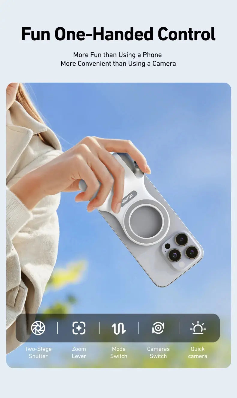 TELESIN Magnetic Phone Camera Shoot Hand Grip Phone Holder Shooting Aid Remote Control Handle for Iphone HUAWEI SAMSUNG Phone Ai-TechWorld 