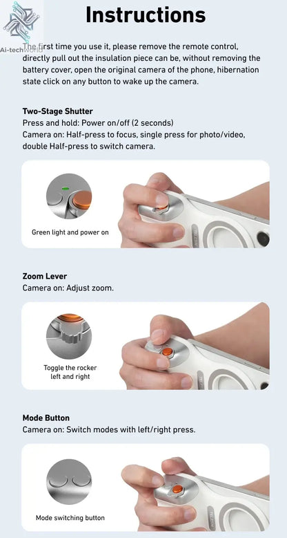 TELESIN Magnetic Phone Camera Shoot Hand Grip Phone Holder Shooting Aid Remote Control Handle for Iphone HUAWEI SAMSUNG Phone Ai-TechWorld 