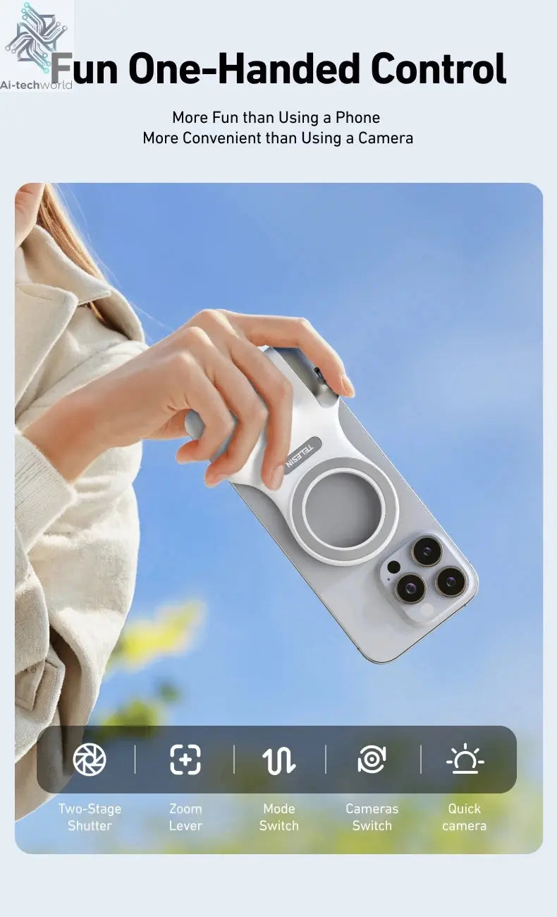 TELESIN Phone Camera Shoot Hand Grip Magnetic Smart Phone Holder Shooting Aid Remote Control Handle For Iphone Android Phone Ai-TechWorld 