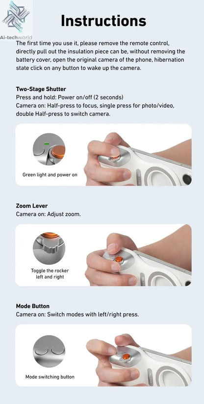 TELESIN Phone Camera Shoot Hand Grip Magnetic Smart Phone Holder Shooting Aid Remote Control Handle For Iphone Android Phone Ai-TechWorld 