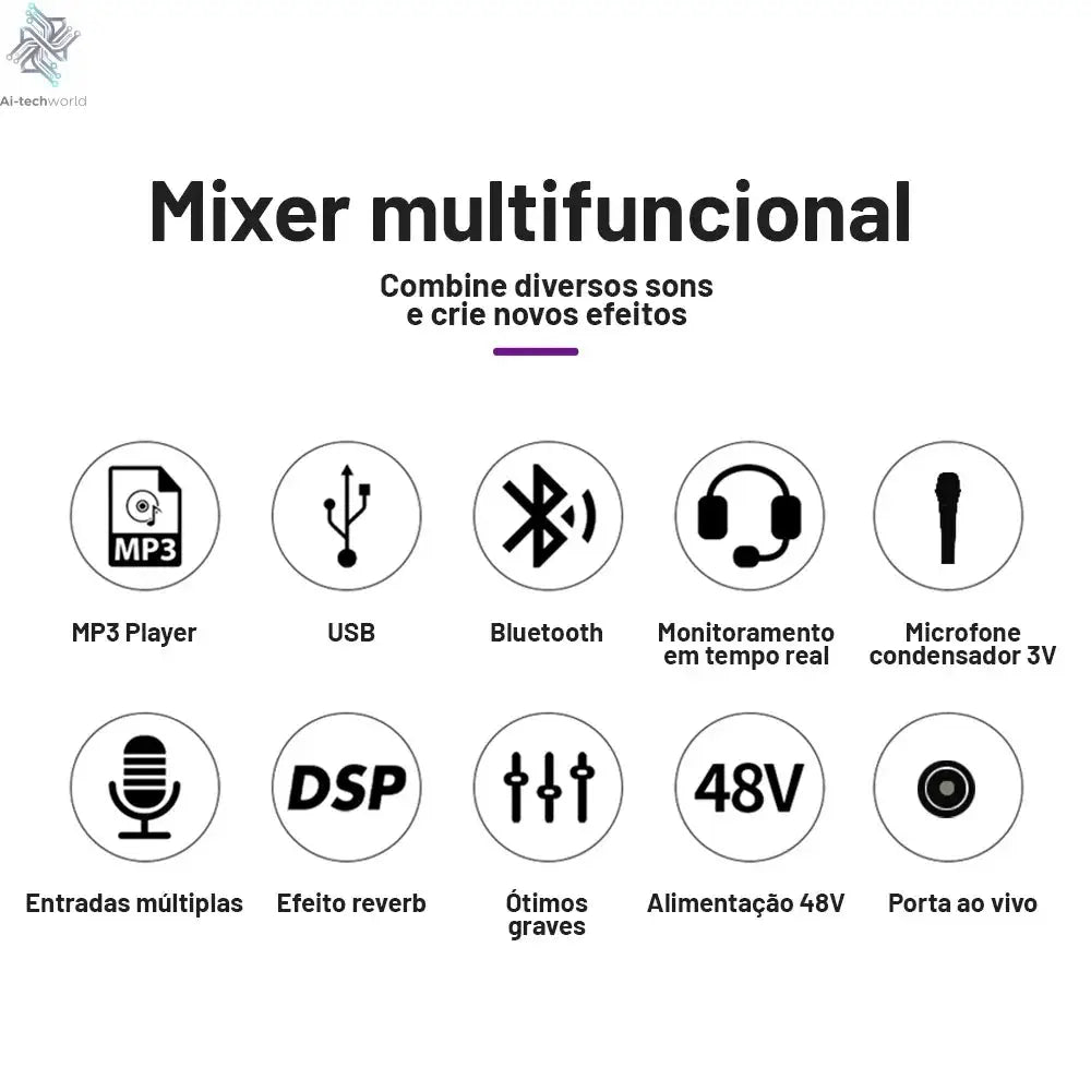 TEYUN A8 Channel Audio Mixer Professional Portable 24 DSP Mixer Sound Table Board Digital MP3 Computer Input 48v Power Number A6 Ai-TechWorld 