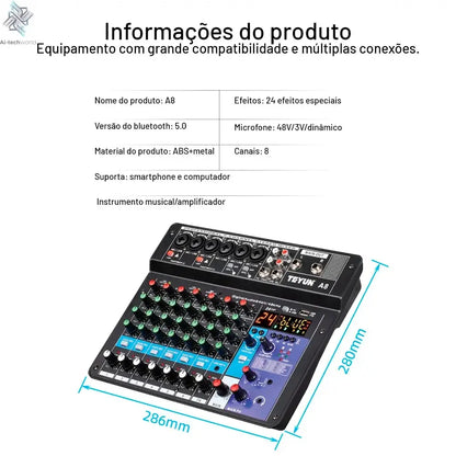 TEYUN A8 Channel Audio Mixer Professional Portable 24 DSP Mixer Sound Table Board Digital MP3 Computer Input 48v Power Number A6 Ai-TechWorld 