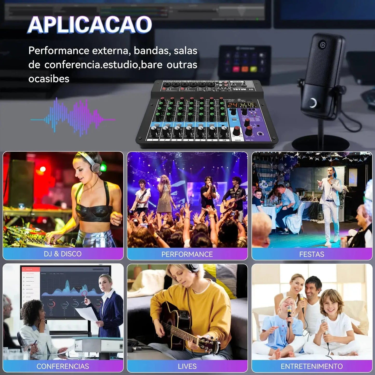 TEYUN A8 Channel Audio Mixer Professional Portable 24 DSP Mixer Sound Table Board Digital MP3 Computer Input 48v Power Number A6 Ai-TechWorld 