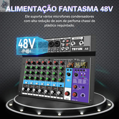 TEYUN A8 Channel Audio Mixer Professional Portable 24 DSP Mixer Sound Table Board Digital MP3 Computer Input 48v Power Number A6 Ai-TechWorld 