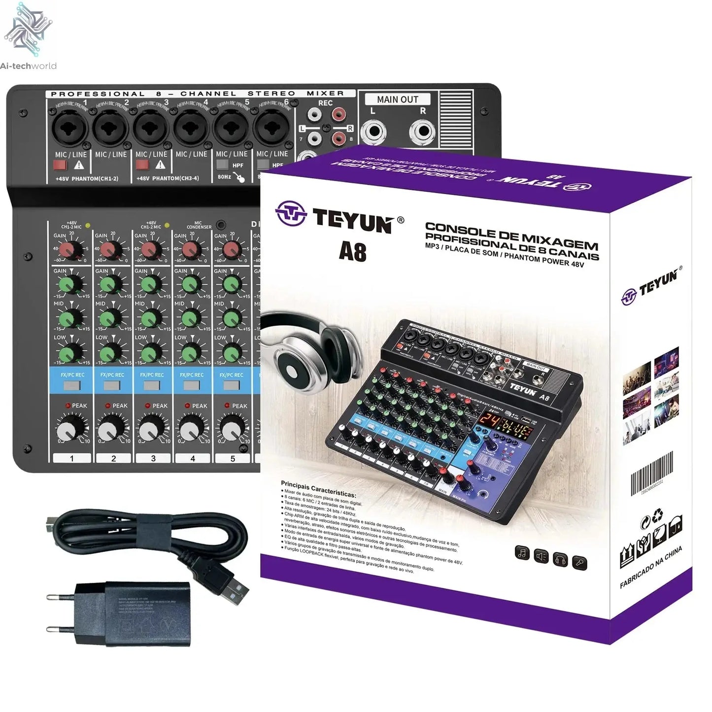 TEYUN A8 Channel Audio Mixer Professional Portable 24 DSP Mixer Sound Table Board Digital MP3 Computer Input 48v Power Number A6 Ai-TechWorld 