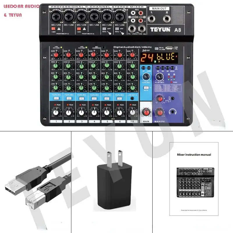 TEYUN A8 Channel Audio Mixer Professional Portable 24 DSP Mixer Sound Table Board Digital MP3 Computer Input 48v Power Number A6 Ai-TechWorld 