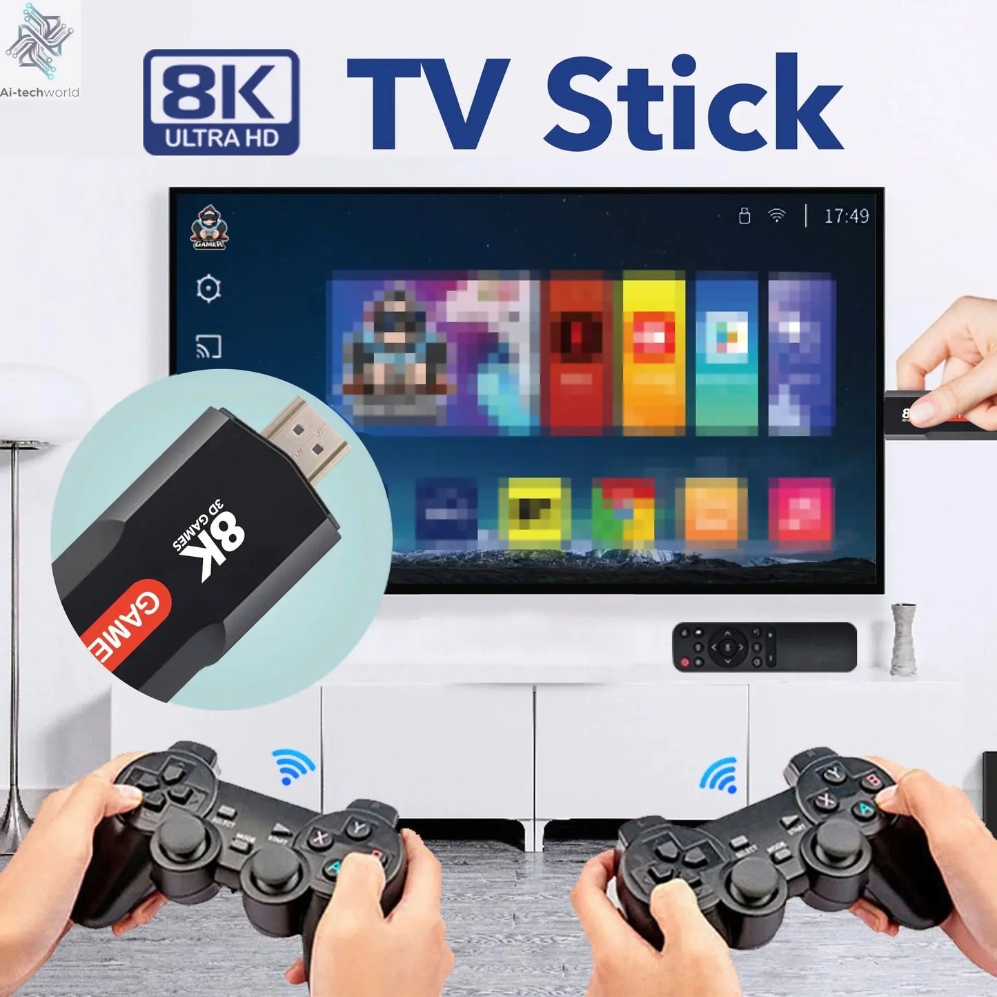 TV Stick X2 Game TV Box 64GB 10000+ gaming HD 8K 5G WiFi high-definition retro video game console wireless simulator PK Q9 Stick Ai-TechWorld 