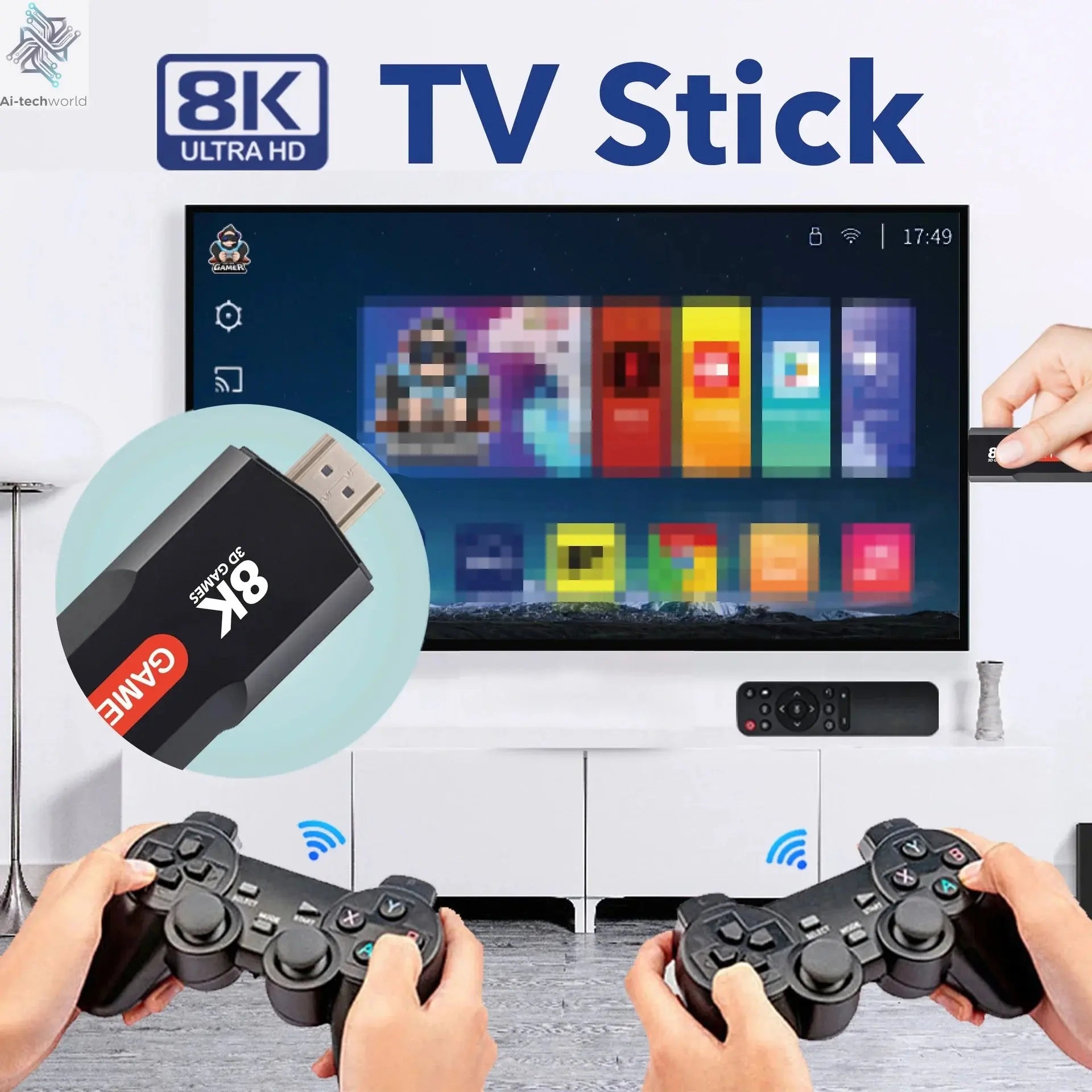 TV Stick X2 Game TV Box 64GB 10000+ gaming HD 8K 5G WiFi high-definition retro video game console wireless simulator PK Q9 Stick Ai-TechWorld 