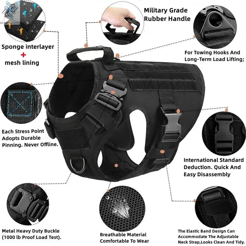 Tactical Military Vest Pet German Shepherd Golden Retriever Tactical  Training Dog Harness and Leash Set For All Breeds Dogs Ai-TechWorld 