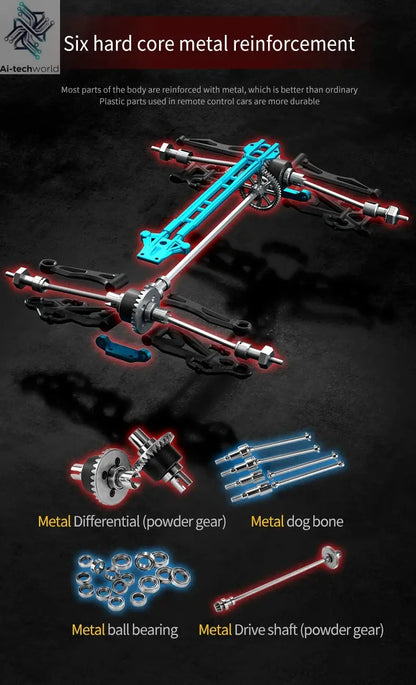 Teeggi 16101 /16102 PRO 1:16 High Speed RC Car With LED Light Drift 70KM/H 4WD RC Off-Road Car Monster Truck Toy For Kid Gifts Ai-TechWorld 