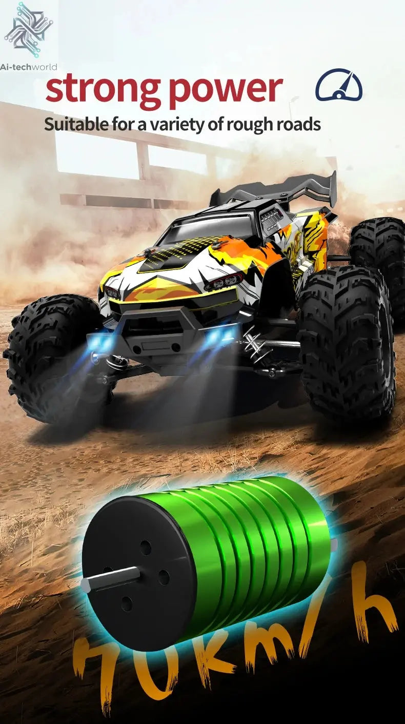 Teeggi 16101 /16102 PRO 1:16 High Speed RC Car With LED Light Drift 70KM/H 4WD RC Off-Road Car Monster Truck Toy For Kid Gifts Ai-TechWorld 