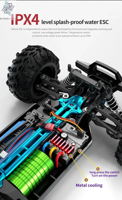Teeggi 16101 /16102 PRO 1:16 High Speed RC Car With LED Light Drift 70KM/H 4WD RC Off-Road Car Monster Truck Toy For Kid Gifts Ai-TechWorld 