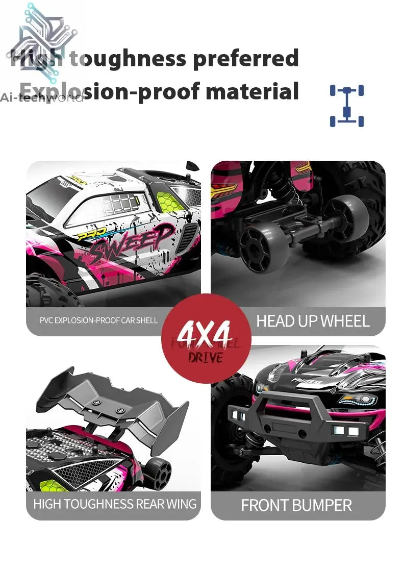 Teeggi 16101 /16102 PRO 1:16 High Speed RC Car With LED Light Drift 70KM/H 4WD RC Off-Road Car Monster Truck Toy For Kid Gifts Ai-TechWorld 