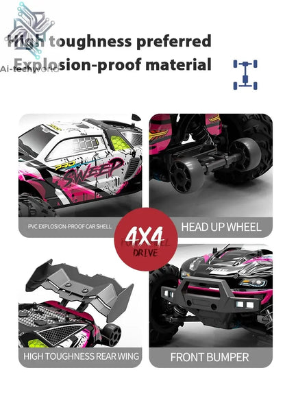 Teeggi 16101 /16102 PRO 1:16 High Speed RC Car With LED Light Drift 70KM/H 4WD RC Off-Road Car Monster Truck Toy For Kid Gifts Ai-TechWorld 