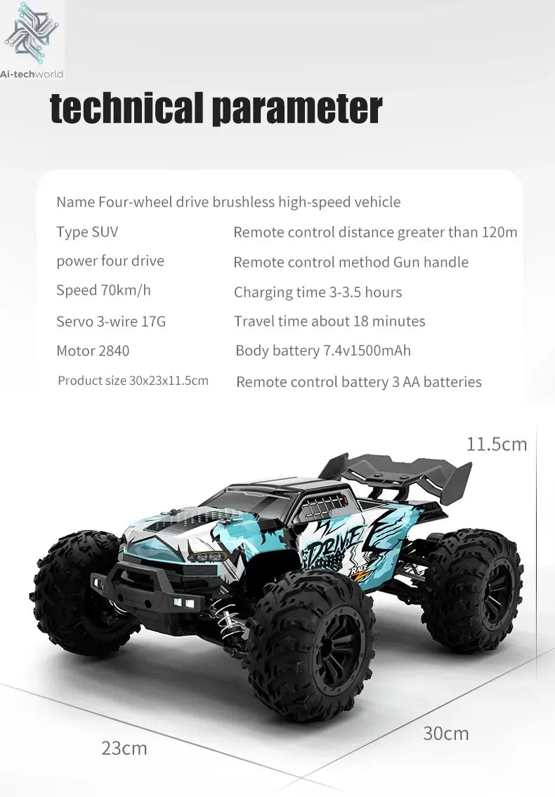 Teeggi 16101 /16102 PRO 1:16 High Speed RC Car With LED Light Drift 70KM/H 4WD RC Off-Road Car Monster Truck Toy For Kid Gifts Ai-TechWorld 