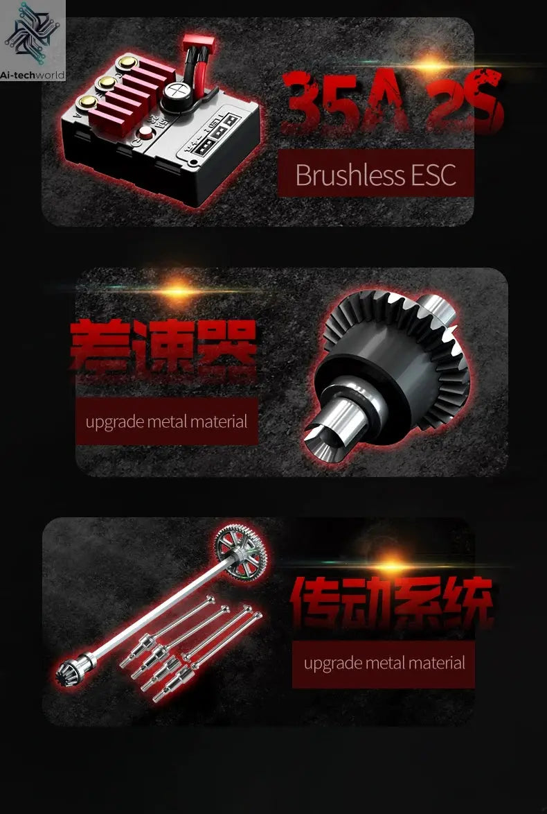 Teeggi 16101 /16102 PRO 1:16 High Speed RC Car With LED Light Drift 70KM/H 4WD RC Off-Road Car Monster Truck Toy For Kid Gifts Ai-TechWorld 