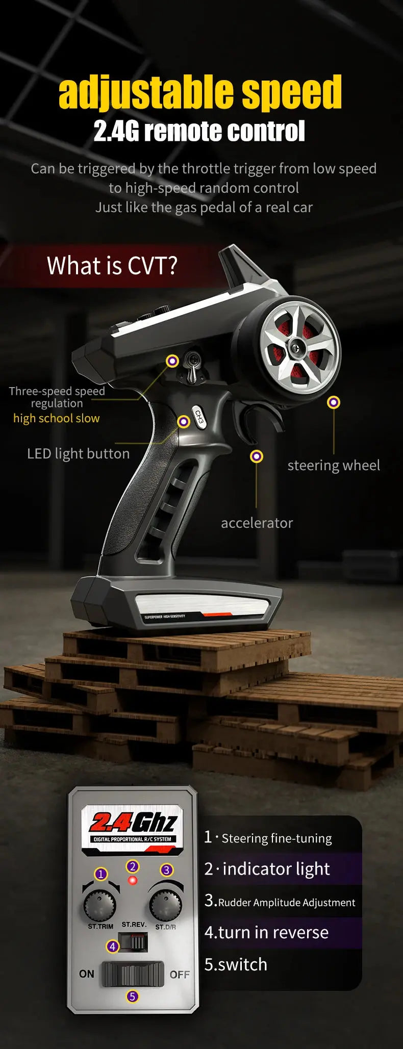 Teeggi 16101 /16102 PRO 1:16 High Speed RC Car With LED Light Drift 70KM/H 4WD RC Off-Road Car Monster Truck Toy For Kid Gifts Ai-TechWorld 