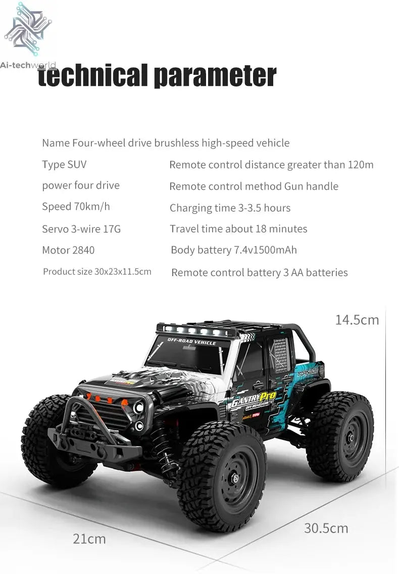 Teeggi 16101 /16102 PRO 1:16 High Speed RC Car With LED Light Drift 70KM/H 4WD RC Off-Road Car Monster Truck Toy For Kid Gifts Ai-TechWorld 