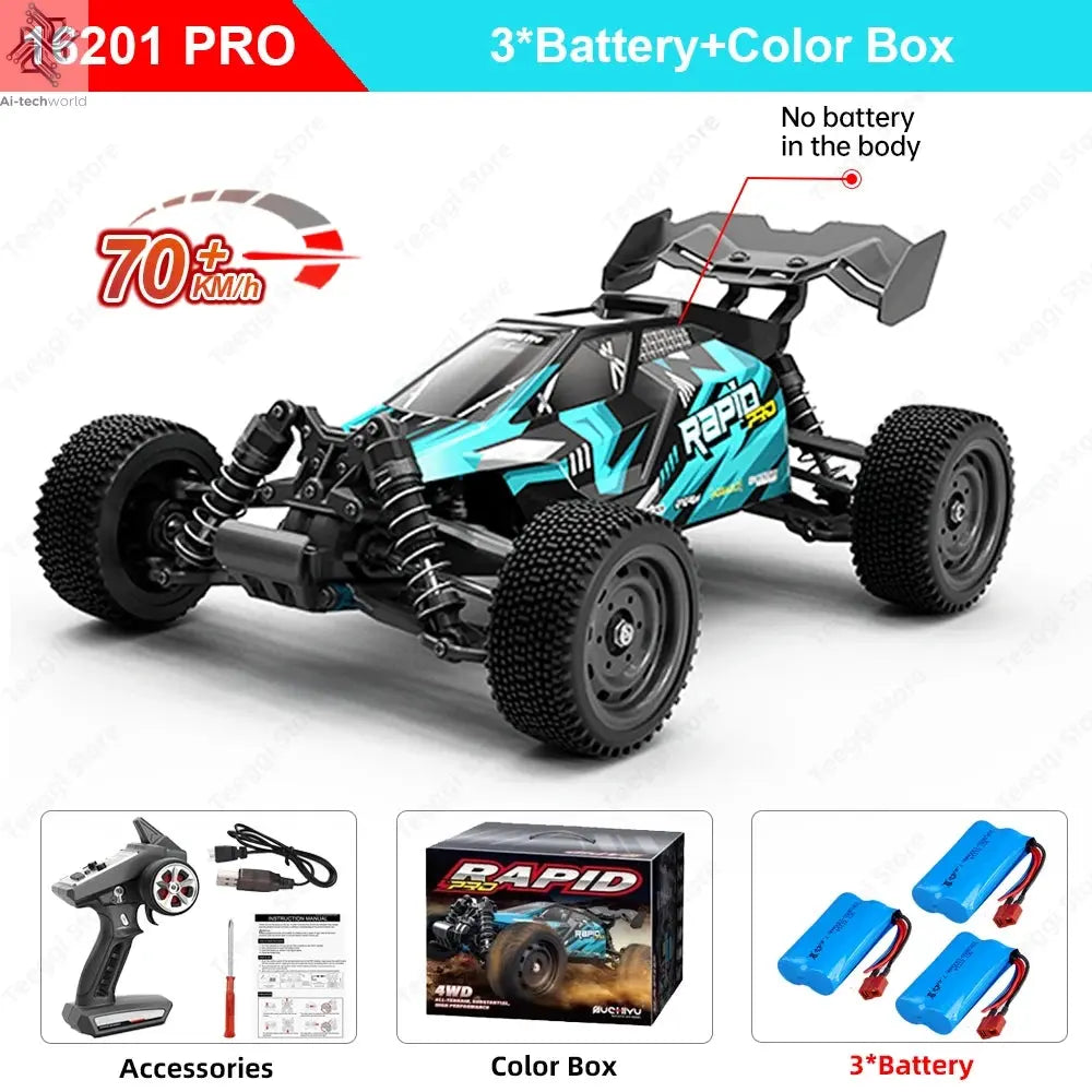 Teeggi 16101 /16102 PRO 1:16 High Speed RC Car With LED Light Drift 70KM/H 4WD RC Off-Road Car Monster Truck Toy For Kid Gifts Ai-TechWorld 