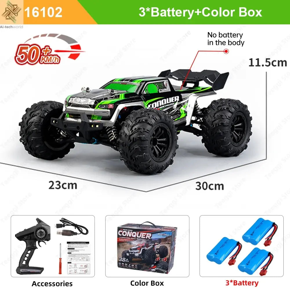 Teeggi 16101 /16102 PRO 1:16 High Speed RC Car With LED Light Drift 70KM/H 4WD RC Off-Road Car Monster Truck Toy For Kid Gifts Ai-TechWorld 