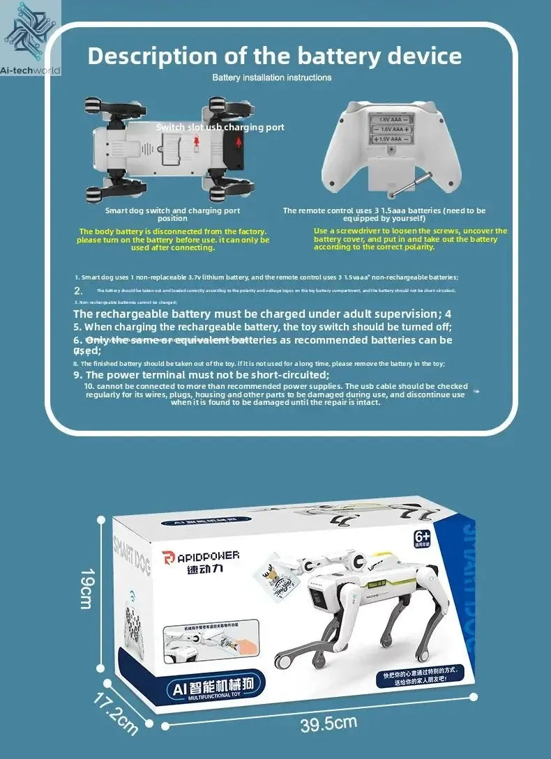 Teeggi Electric RC Intelligent Robot Dog with Clip Multifunction RC Mechanical Dog Educational Toy Bionic Smart Robot Toy Gift Ai-TechWorld 