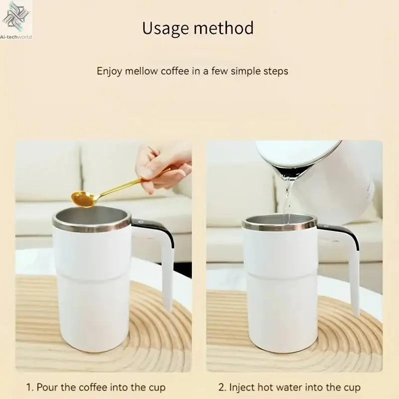 Temperature display automatic stirring cup, rechargeable magnetic automatic stirring coffee cup, portable travel water cup Ai-TechWorld 