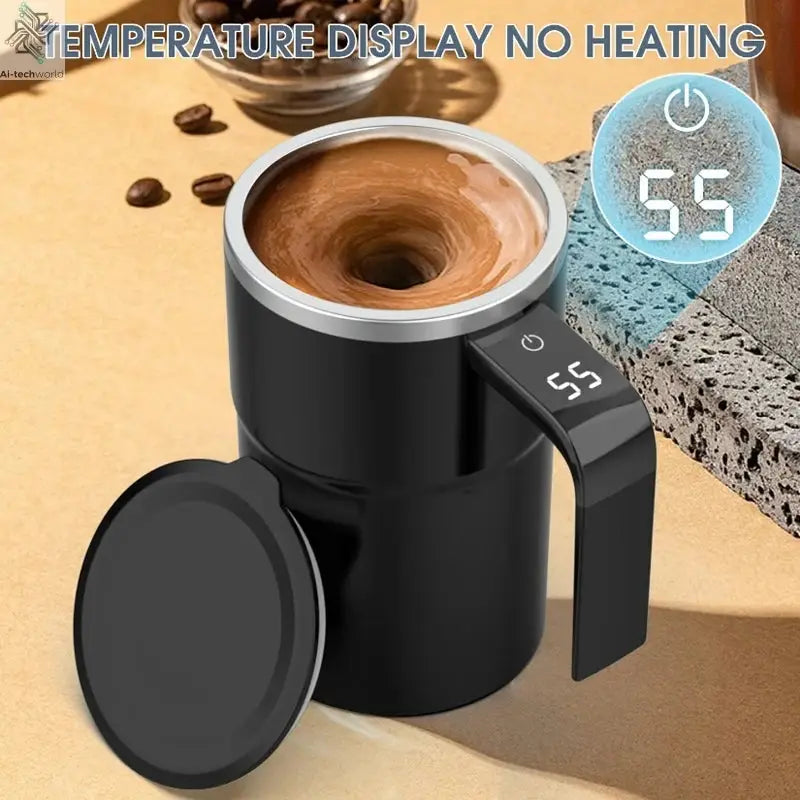 Temperature display automatic stirring cup, rechargeable magnetic automatic stirring coffee cup, portable travel water cup Ai-TechWorld 