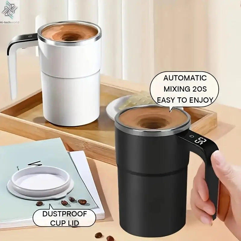 Temperature display automatic stirring cup, rechargeable magnetic automatic stirring coffee cup, portable travel water cup Ai-TechWorld 