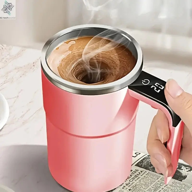 Temperature display automatic stirring cup, rechargeable magnetic automatic stirring coffee cup, portable travel water cup Ai-TechWorld 
