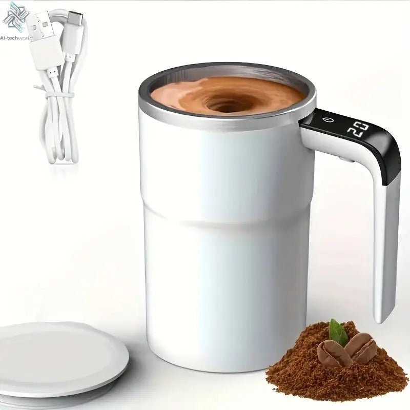 Temperature display automatic stirring cup, rechargeable magnetic automatic stirring coffee cup, portable travel water cup Ai-TechWorld 