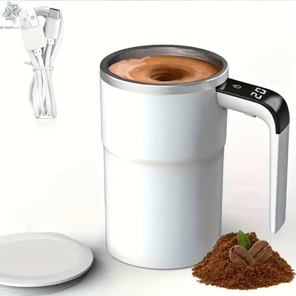 Temperature display automatic stirring cup, rechargeable magnetic automatic stirring coffee cup, portable travel water cup Ai-TechWorld 