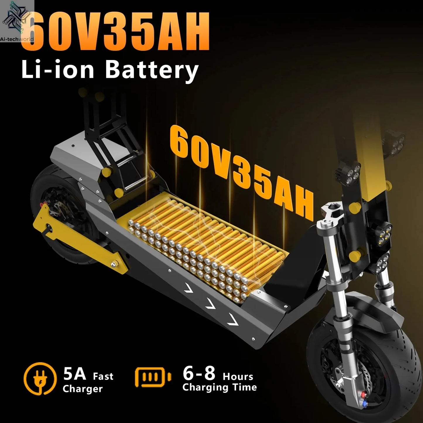 Terrosor 3000Wx2 Adult Electric Scooter Dual Motor Top Speed 50MPH,60V35AH, 11-inch Off-Road Tires Sport Folding EScooter Ai-TechWorld 