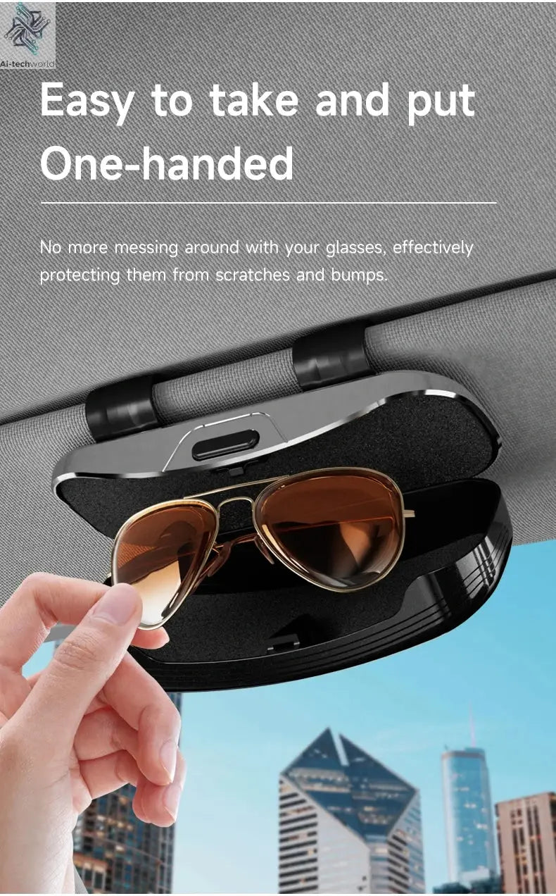 Tesla car sun visor glasses case can be easily picked up and stored for easy storage and cannot shake off thick sponge lining - Ai-TechWorld