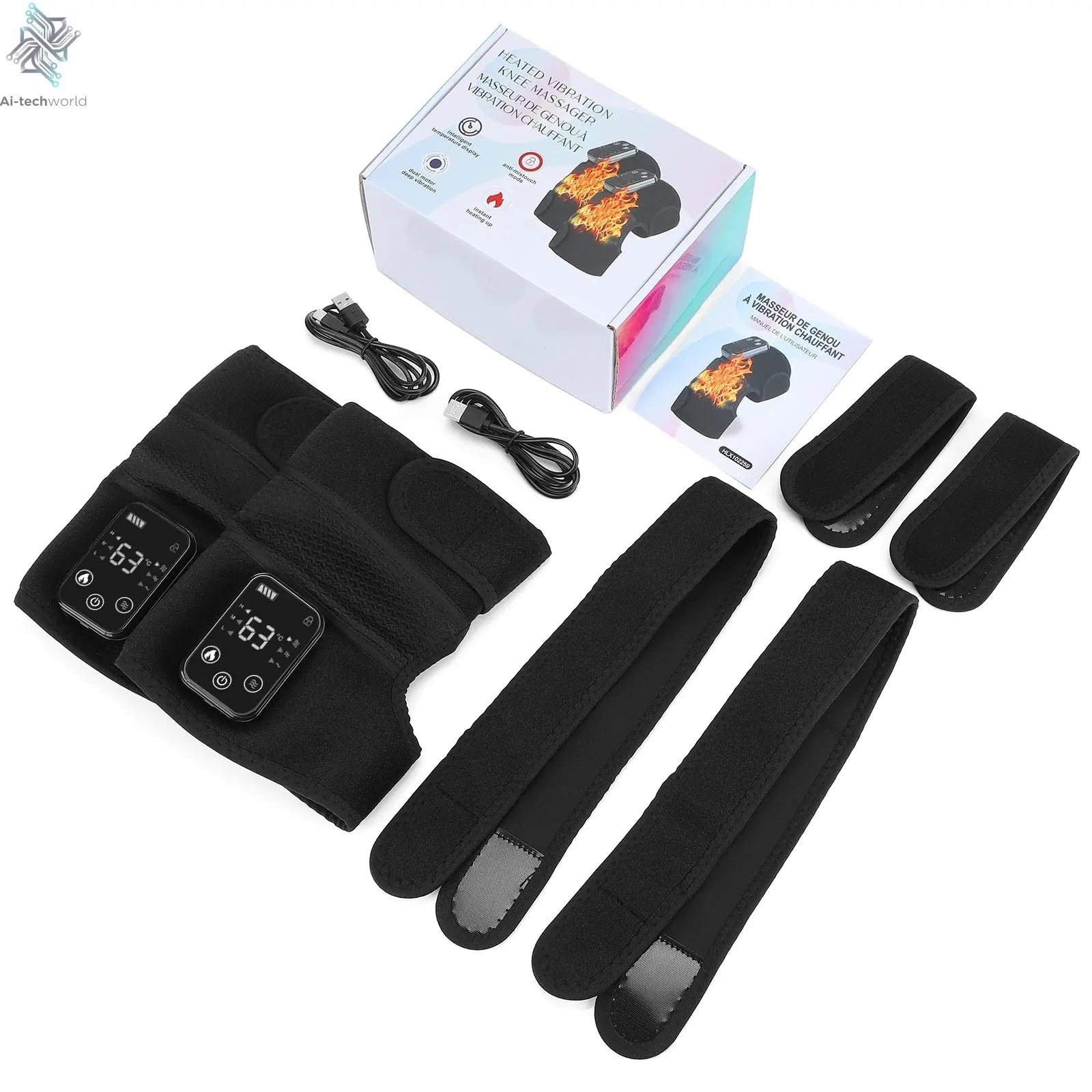Thermal Knee Massager 3 in 1 Shoulder Knee Elbow Heating Massage Support Brace Rechargeable Vibration Pad Machine Muscle Relax Ai-TechWorld 