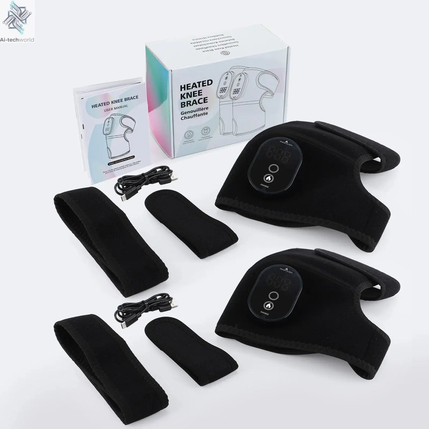 Thermal Knee Massager 3 in 1 Shoulder Knee Elbow Heating Massage Support Brace Rechargeable Vibration Pad Machine Muscle Relax Ai-TechWorld 