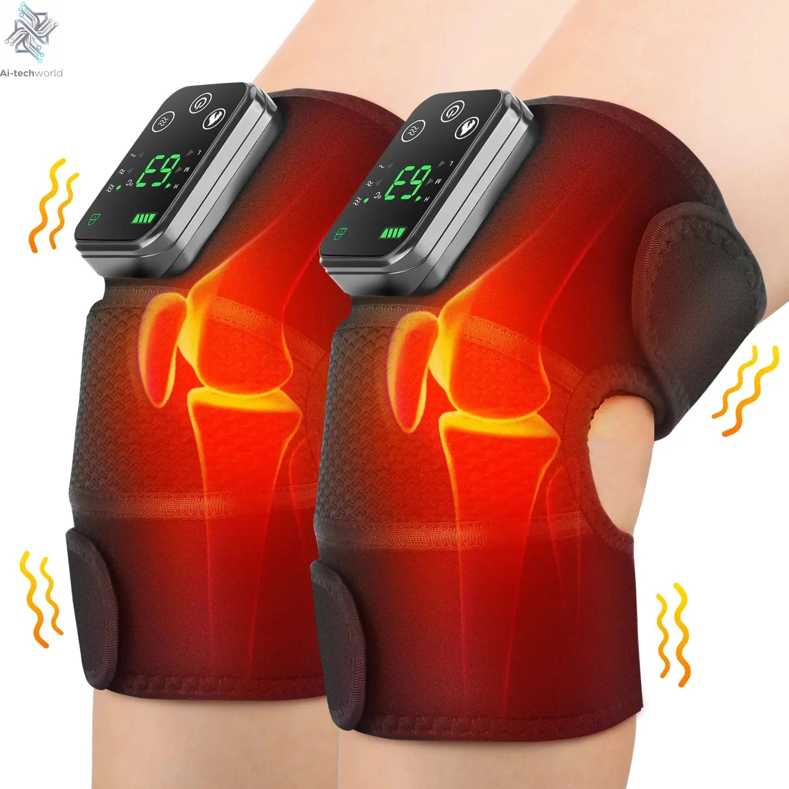 Thermal Knee Massager 3 in 1 Shoulder Knee Elbow Heating Massage Support Brace Rechargeable Vibration Pad Machine Muscle Relax Ai-TechWorld 