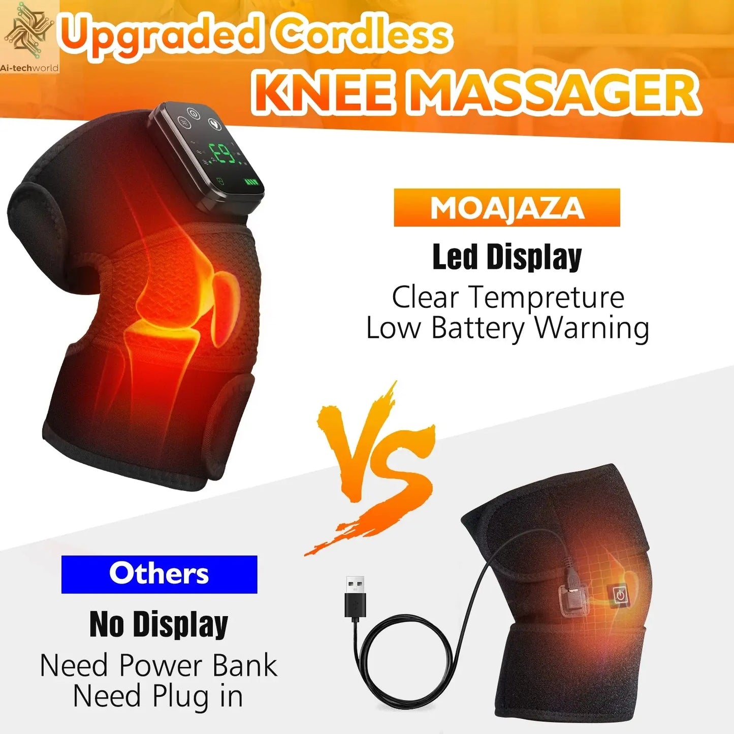 Thermal Knee Massager 3 in 1 Shoulder Knee Elbow Heating Massage Support Brace Rechargeable Vibration Pad Machine Muscle Relax Ai-TechWorld 