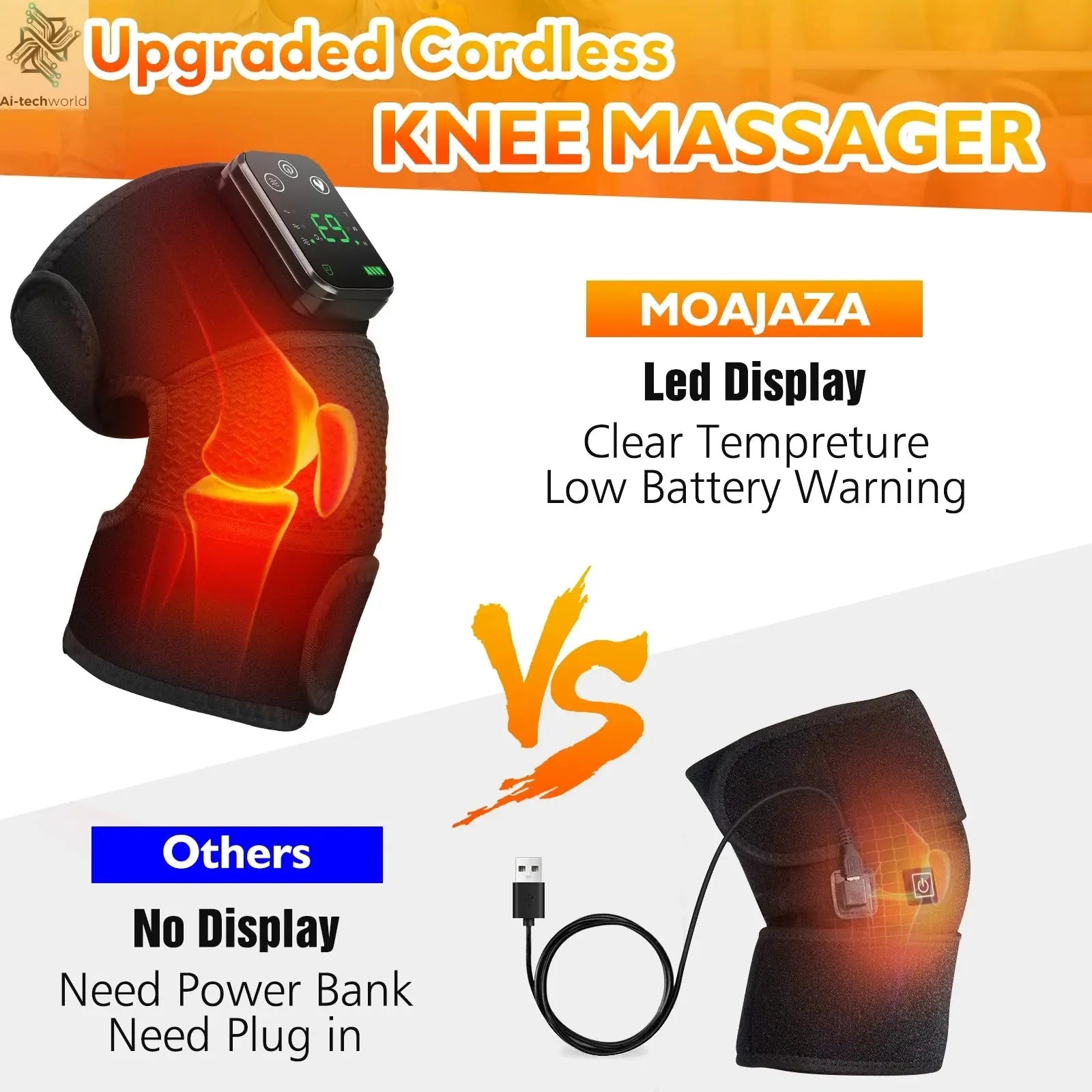 Thermal Knee Massager 3 in 1 Shoulder Knee Elbow Heating Massage Support Brace Rechargeable Vibration Pad Machine Muscle Relax Ai-TechWorld 