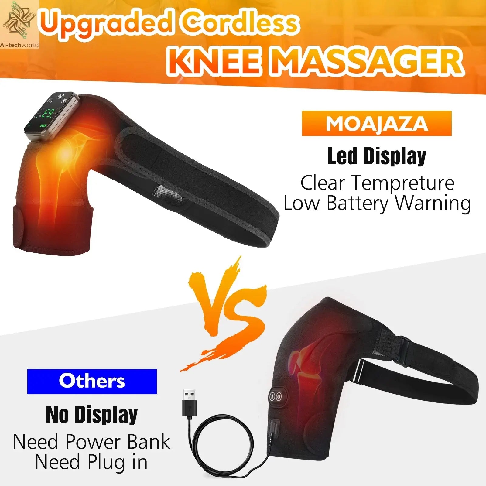 Thermal Knee Massager 3 in 1 Shoulder Knee Elbow Heating Massage Support Brace Rechargeable Vibration Pad Machine Muscle Relax Ai-TechWorld 