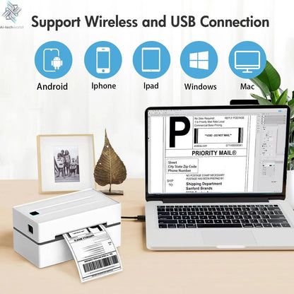 Thermal Label Printer Portable No Ink Required 300DPI 4x6 for Small Business WiFi Bluetooth USB High Speed Express Airway Bill Ai-TechWorld 