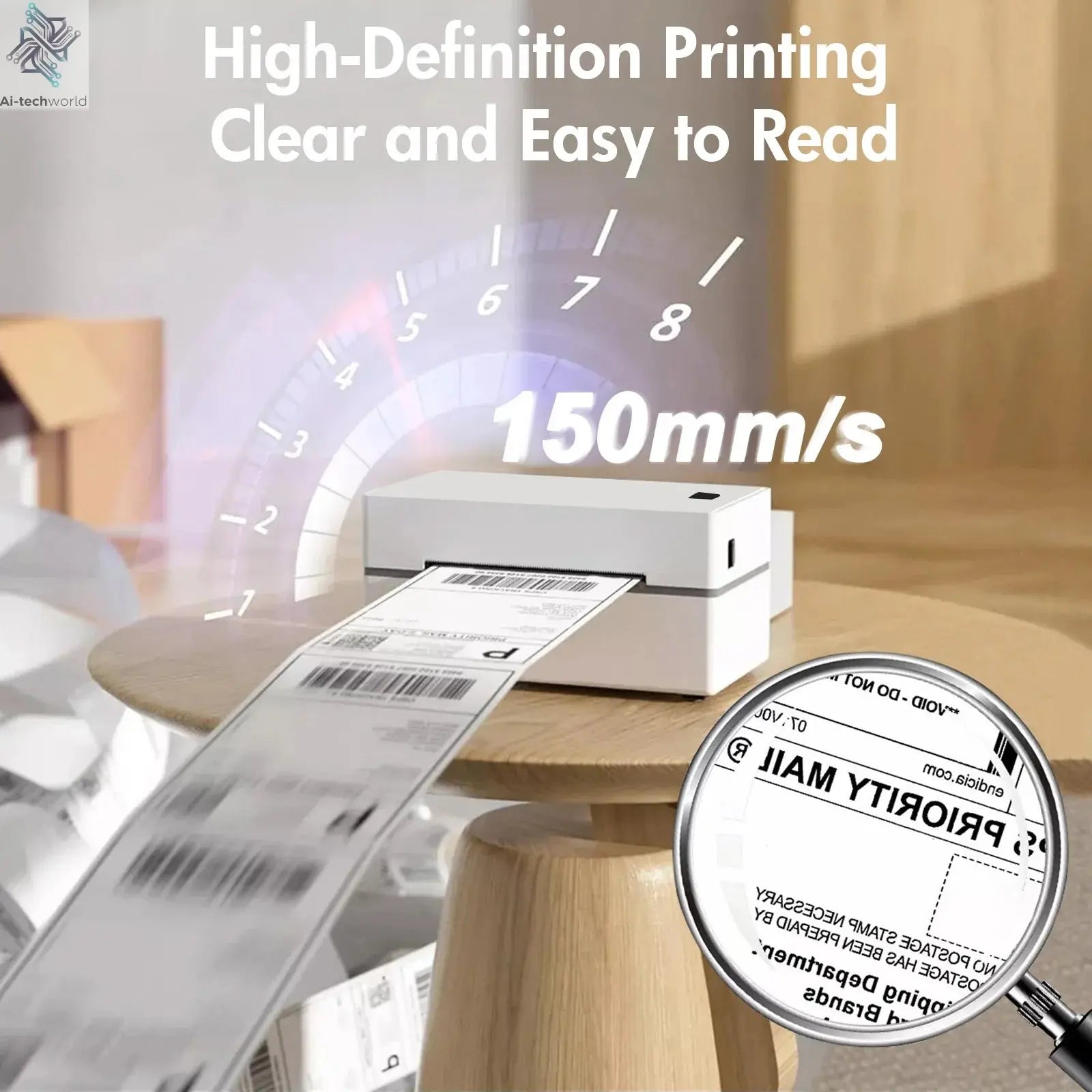 Thermal Label Printer Portable No Ink Required 300DPI 4x6 for Small Business WiFi Bluetooth USB High Speed Express Airway Bill Ai-TechWorld 