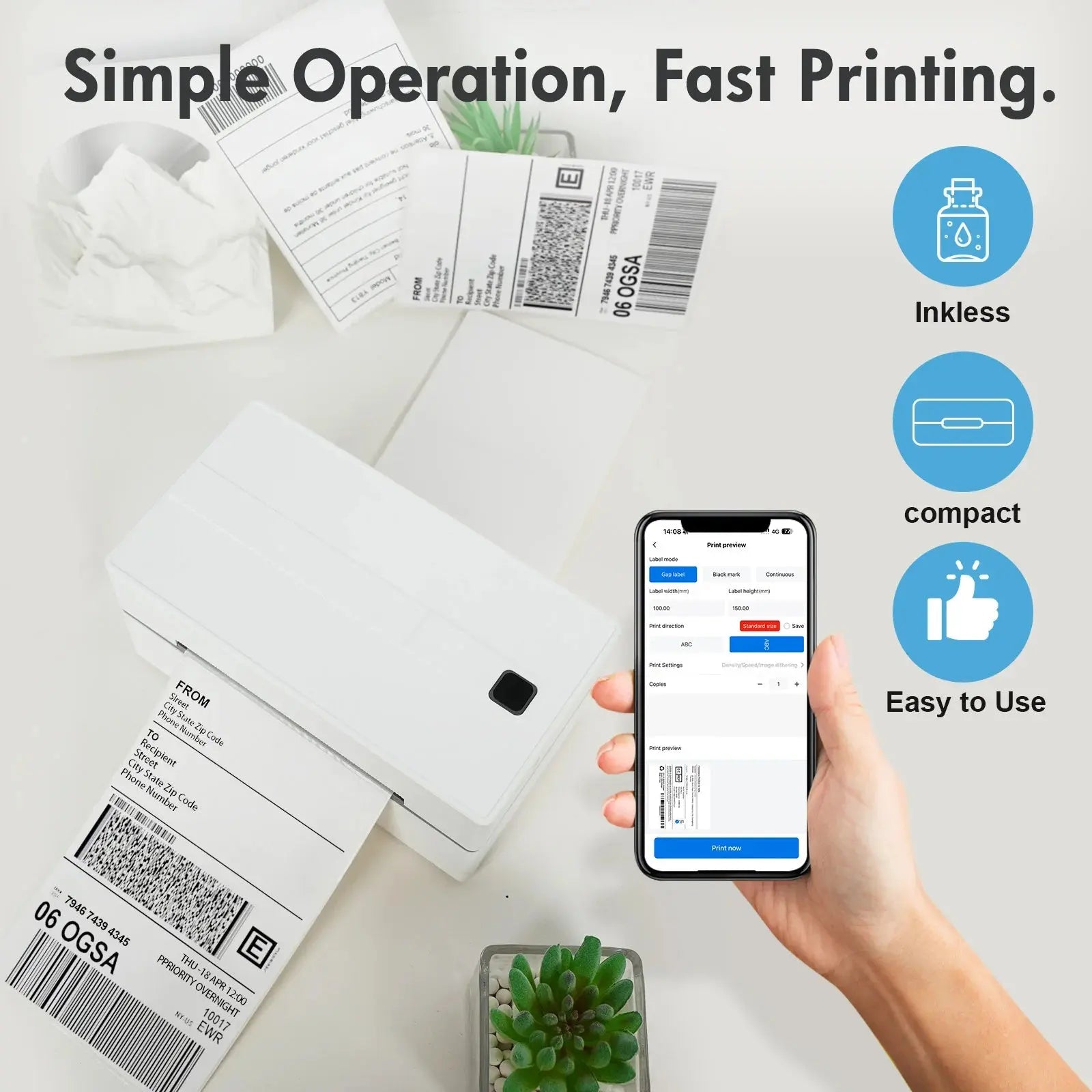Thermal Label Printer Portable No Ink Required 300DPI 4x6 for Small Business WiFi Bluetooth USB High Speed Express Airway Bill Ai-TechWorld 