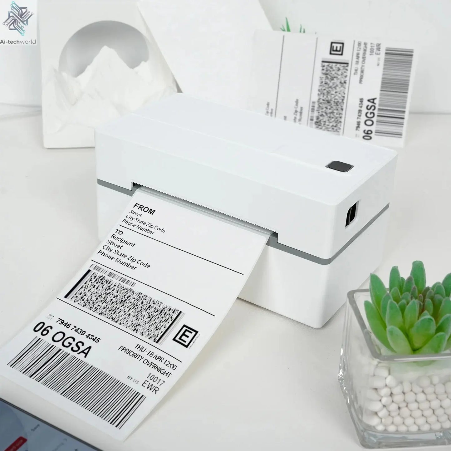 Thermal Label Printer Portable No Ink Required 300DPI 4x6 for Small Business WiFi Bluetooth USB High Speed Express Airway Bill Ai-TechWorld 