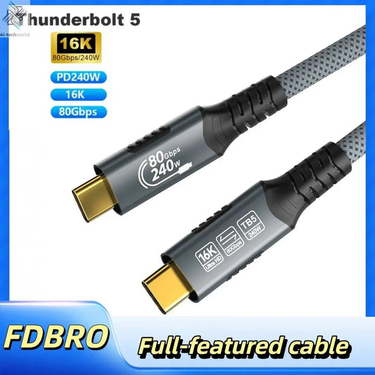 Thunderbolt 5 Type-C Cable 16K@30Hz 8K 48V/5A  PD240W 80Gbps Type-C to USB C for iphone 15 Pro Tablet Switch Laptop MacBook Pro - Ai-TechWorld