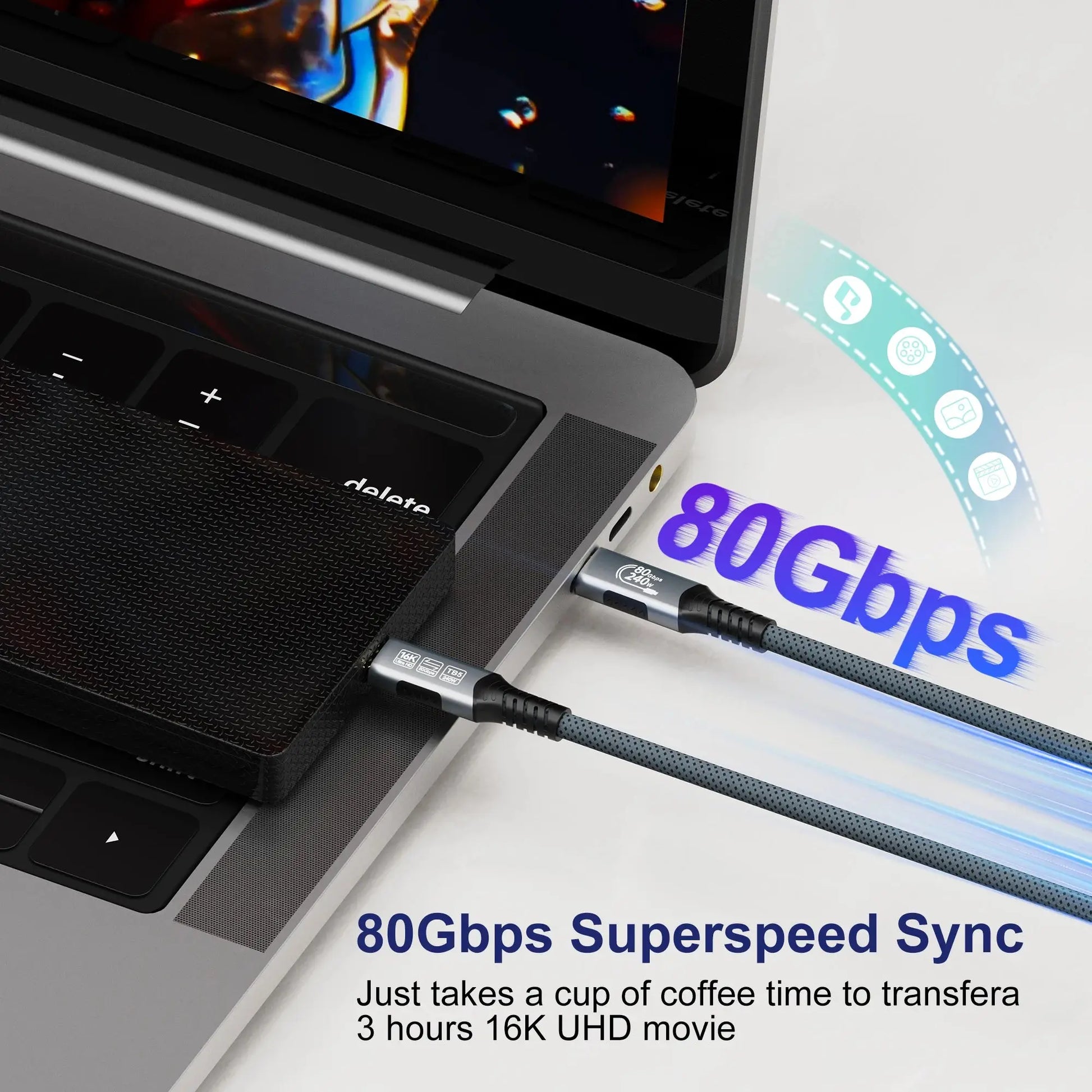 Thunderbolt 5 Type-C Cable 16K@30Hz 8K 48V/5A  PD240W 80Gbps Type-C to USB C for iphone 15 Pro Tablet Switch Laptop MacBook Pro - Ai-TechWorld