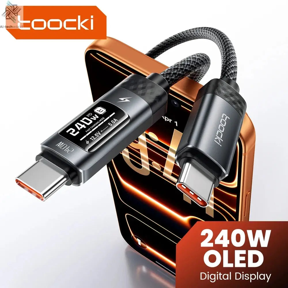 Toocki 240W USB C to USB C Cable LED Digital Display PD3.1 Fast Charging Type C to Type C Cable For Macbook iPhone 17 16 Samsung Ai-TechWorld 