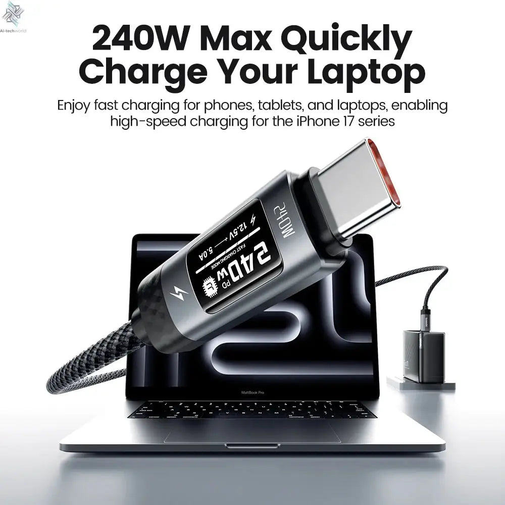 Toocki 240W USB C to USB C Cable LED Digital Display PD3.1 Fast Charging Type C to Type C Cable For Macbook iPhone 17 16 Samsung Ai-TechWorld 