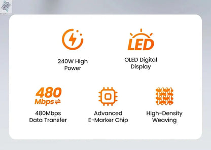 Toocki 240W USB C to USB C Cable LED Digital Display PD3.1 Fast Charging Type C to Type C Cable For Macbook iPhone 17 16 Samsung Ai-TechWorld 
